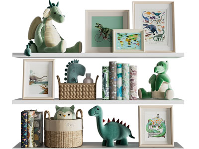 现代恐龙布偶摆件 装饰画摆件组合