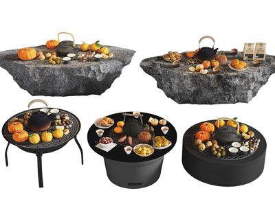 新中式石头茶桌 围炉煮茶火炉 烧烤架