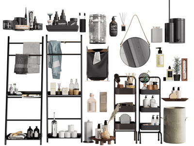 现代洗漱用品置物架 垃圾桶 镜子 卫浴柜架