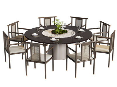 新中式圆形餐桌椅组合