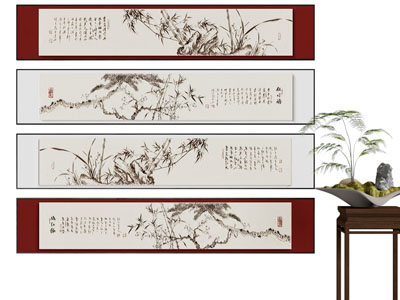 新中式竹子横幅装饰挂画3d模型 新中式竹子横幅装饰挂画