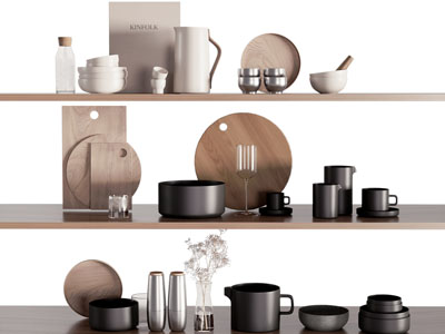 现代砧板 碗碟 茶具杯子 餐具组合