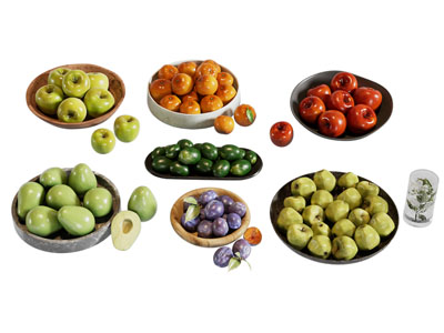 现代水果盘 苹果橘子水果食物 摆件