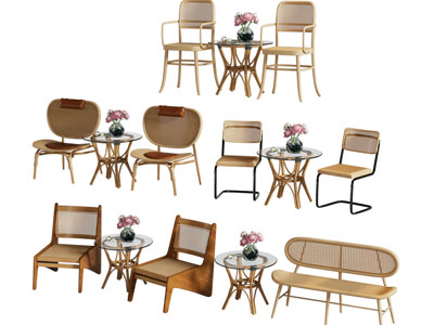 现代藤编休闲椅子 边几