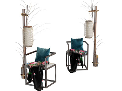 新中式休闲椅子 扶手椅子 落地灯