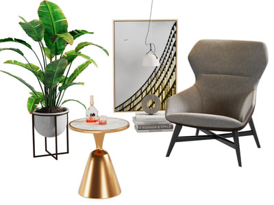 现代休闲椅子 边几 挂画