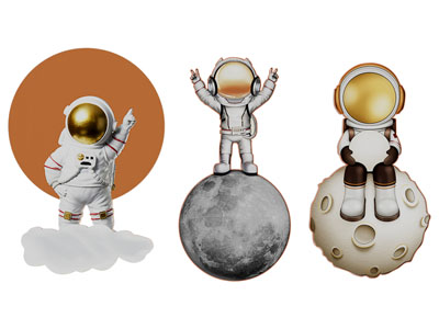 现代宇航员雕塑雕刻摆件组合