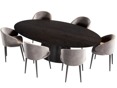 现代椭圆形实木餐桌椅组合