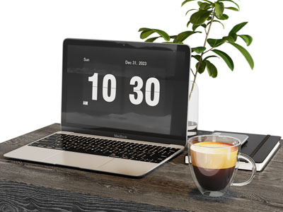 现代笔记本电脑 咖啡杯 书本摆件组合