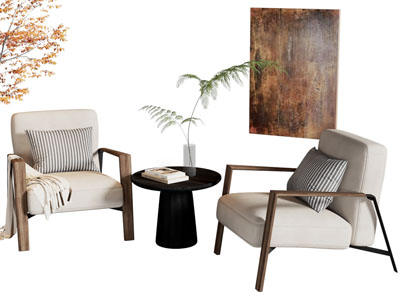 现代休闲椅子 扶手椅子 边几