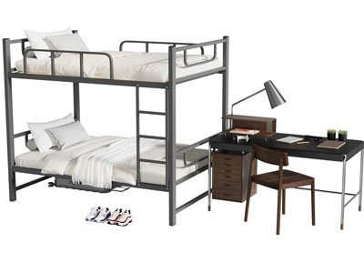 现代金属架上下床 书桌椅组合
