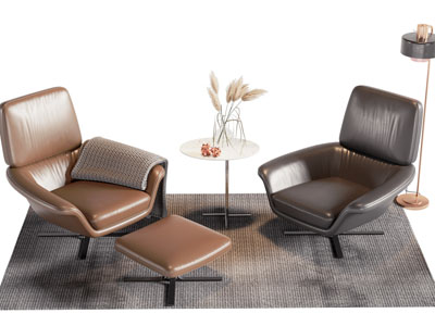 现代休闲椅子 脚踏 边几