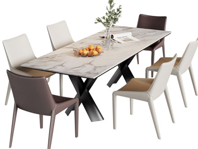 现代长方形餐桌椅组合