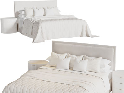 现代奶油风双人床 床头柜