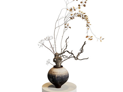 侘寂风陶艺花瓶花卉