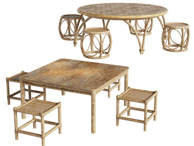 新中式圆形 方形餐桌椅组合