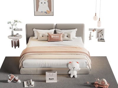 现代双人床 床头柜