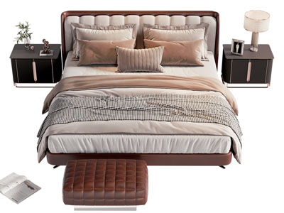 新中式双人床 床头柜