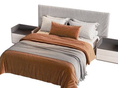 现代布艺双人床 床头柜