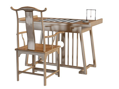 新中式书桌椅组合3d模型 新中式书桌椅组合