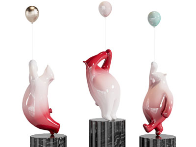 现代拿着气球的熊雕塑雕刻 摆件组合