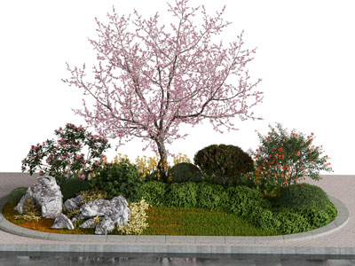 新中式椭圆形花池石头 花草 花树景观园艺小品