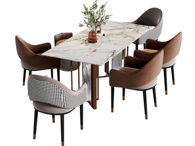 现代长方形餐桌椅组合