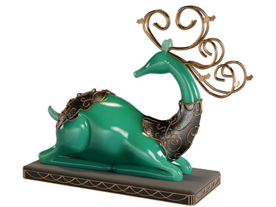 新中式玉石麋鹿雕塑雕刻摆件组合