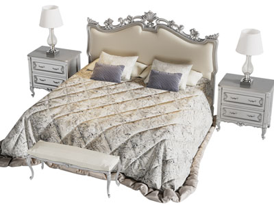 欧式雕花床头双人床 床头柜