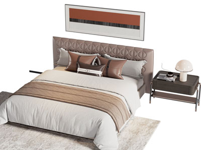 新中式双人床 床头柜