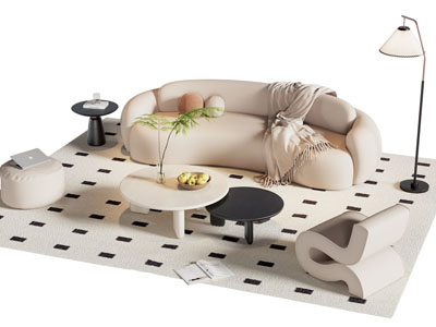 现代奶油风多人沙发 休闲椅子和茶几组合