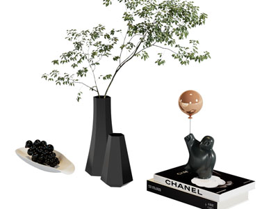 现代花瓶花卉 果盘 书本摆件组合
