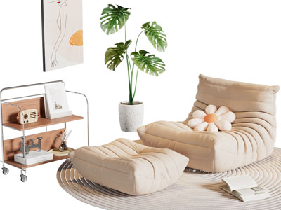 现代奶油风懒人沙发 脚踏 边几