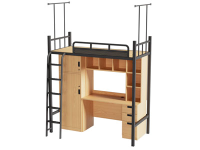 现代实木带书柜 书桌的上下床