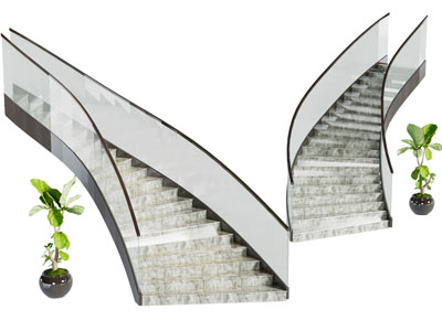 现代玻璃扶手旋转楼梯3d模型 现代玻璃扶手旋转楼梯