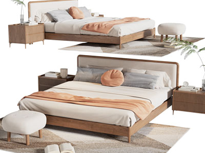 北欧实木双人床 床头柜