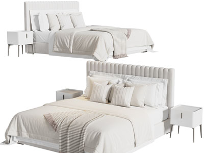 现代奶油风双人床 床头柜