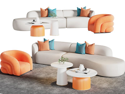 现代多巴胺多人 单人沙发和茶几组合