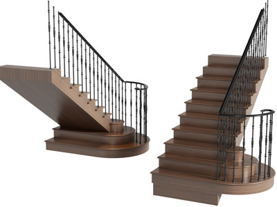 法式实木楼梯3d模型 法式实木楼梯