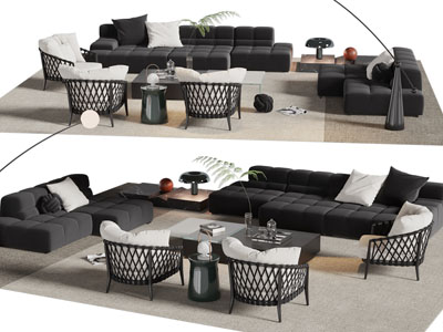 现代多人沙发 休闲椅子和茶几组合