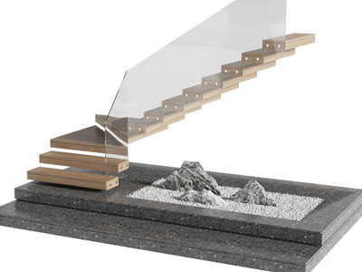 新中式玻璃扶手景观楼梯3d模型 新中式玻璃扶手景观楼梯