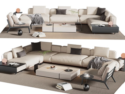 现代转角多人沙发 休闲椅子和茶几组合