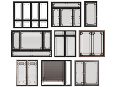新中式玻璃推拉窗户 百叶窗3d模型 新中式玻璃推拉窗户 百叶窗