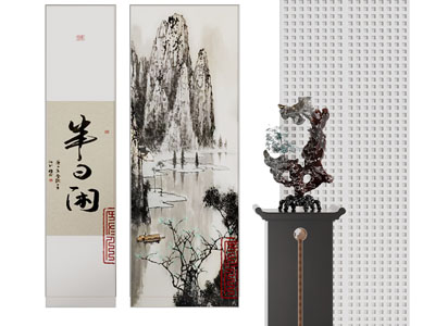 新中式装饰挂画 摆件3d模型 新中式装饰挂画 摆件