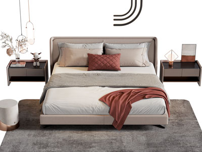 现代双人床 床头柜