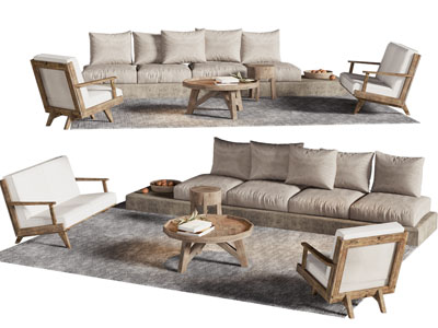 侘寂风多人沙发 休闲椅子和茶几组合3d模型 侘寂风多人沙发 休闲椅子和茶几组合