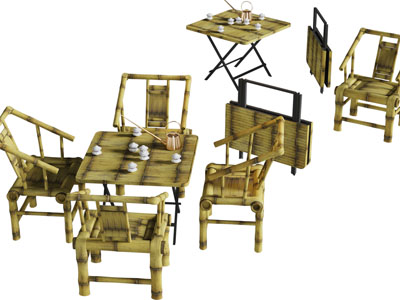 新中式竹编餐桌椅组合