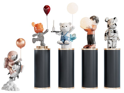 现代卡通熊雕塑雕刻摆件组合