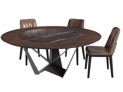 现代中古风圆形餐桌椅组合