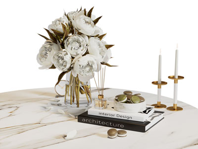 现代花瓶花卉 逐条 书本摆件组合